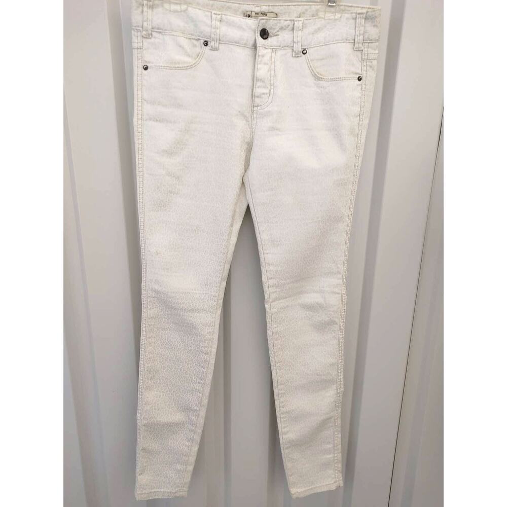 Free People Skinny Jeans White with Silver Metallic Animal Print Sz 28